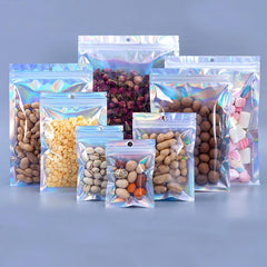 One Side Clear Front Silver Back Resealable Ziplock Food Storage Tear Notch Metallic Aluminum Foil Bag for Food Packaging