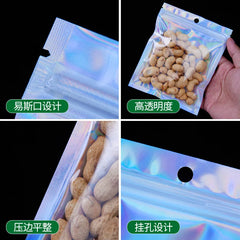 One Side Clear Front Silver Back Resealable Ziplock Food Storage Tear Notch Metallic Aluminum Foil Bag for Food Packaging