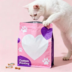 Custom Flat Bottom Pouch Side Sealing Cat Feed Treat 1.5kg 7kg 9kg Plastic Durable Seal Zip Bag