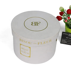 Cardboard Gift Packaging Supplies Customized White Gold Foil Art Craft Logo Wedding Flower Round Boxes