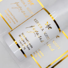 Custom Gold Foil Embossed Candle Label Logo Hot Stamping Transparent Clear Stickers Waterproof Pvc Vinyl Candle Jar Labels