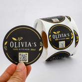 Personalized Custom Roll Waterproof Vinyl Adhesive Food Product Label Gold Foil Printing Round Logo Stickers with Qr Code Label