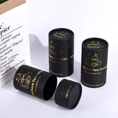 Custom Packaging Food Round Tea Cardboard Tube Black Push up Gold Foil Luxury Paper Tube Box Packaging
