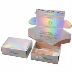 Luxury Holographic Paper Packaging Cardboard Custom Logo Iridescent Pink Hologram Mailer Shipping Boxes