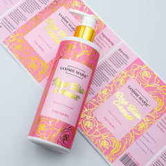 Custom Waterproof Logo Cosmetics Vinyl Gold Foil Shampoo Stickers Roll Printing Hair Product Packaging Labels for Lotion Bottle