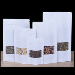 White Stand up Metallized Kraft Paper Aluminum Foil Laminated Resealable Ziplock Food Packaging Pouches Bags