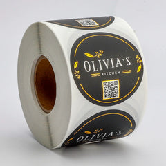 Personalized Custom Roll Waterproof Vinyl Adhesive Food Product Label Gold Foil Printing Round Logo Stickers with Qr Code Label
