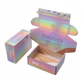 Luxury Holographic Paper Packaging Cardboard Custom Logo Iridescent Pink Hologram Mailer Shipping Boxes
