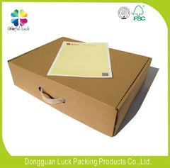 Customized Plain Brown Die Cut Paper Gift Packaging Folding Corrugated Cardboard Box with Plastic Handle