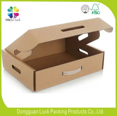 Customized Plain Brown Die Cut Paper Gift Packaging Folding Corrugated Cardboard Box with Plastic Handle