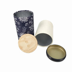 Wholesale Tea Package Printing Logo Cardboard Cylinder Round Cardboard Paper Tube Packaging Box with Wood Lid