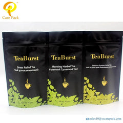 Custom Printed Matte Stand up Pouch Aluminum Foil Mylar Bag Tea Packaging Bag