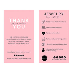 Professional Custom Printing Luxury Gold Foil White Black Paper Jewelry Care Instructions Card Thank You Card for Small Business