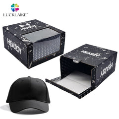Custom Black Cardboard Beach Snap Baseball Cap Box Storage Shipping Trucker Display Hat Boxes Wholesale Packaging Box for Caps