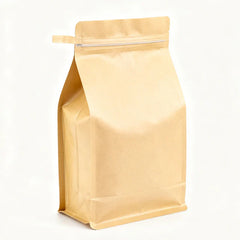 Custom Compostable Kraft Paper Pouch Square Block Eight Side Seal Matte Craft Coffee Doypack With Window