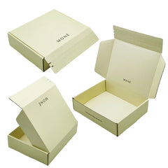 Custom Self Seal Adhesive Packaging Corrugated Matte Soft Touch Film Cream Yellow Zipper Tear Strip Mailer Boxes Shipping Boxes