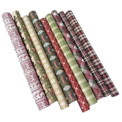 Customize Reversible Christmas Wrapping Paper Mini Roll with Red White Snowflakes and Reindeer Design for Gift Wrap
