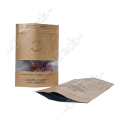 Heat Seal Snack Coffee Tea Biodegradable Recycle Eco-friendly Clear Windows Die Cut Kraft Stand up Pouch