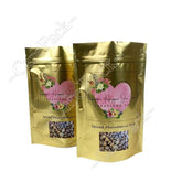 Custom Printing Stand up Pouch Chips Cookie Candy Tea Biscuit Nut Peanut Dry Fruit Zipper Packaging Bag Golden Food PE Care Pack