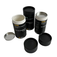 Custom Biodegradable Black Natural Kraft Cardboard Tablets Capsules Cylinder Packaging Paper Tube with Metal Lid for Eye Drops