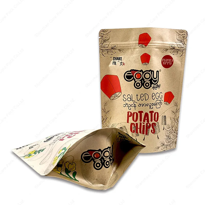 Wholesale Recyclable Kraft Stand up Pouch for Storing Nuts Heat Seal Food Grade Kraft Doypack Packaging Pouch Bag With Zipper