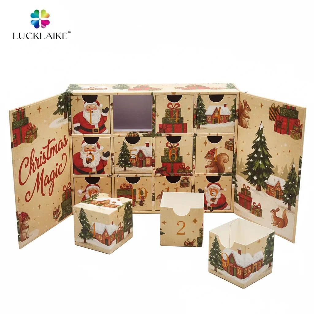 Custom 12 Days Cosmetic Makeup Jewelry Crystal Stone Eye Lashes Collection Box Christmas Countdown Advent Calendar Boxes