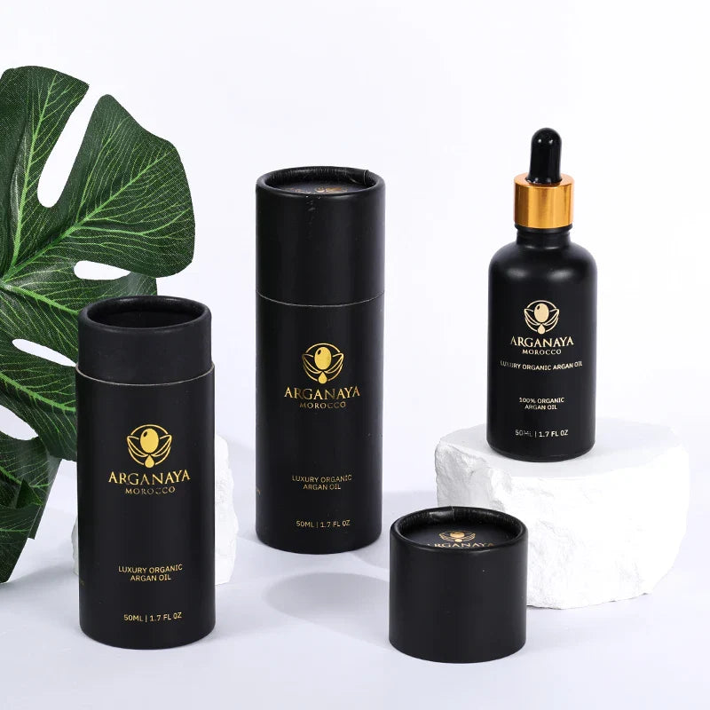 Black Cosmetic Container Cardboard Cylinder Packaging UV Coated Cosmetic Handmade Paper Essential Oil Biodegradable Paper Tubes