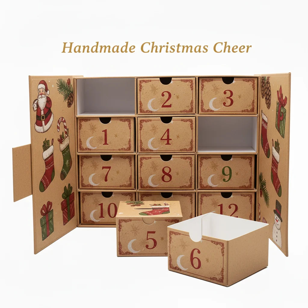 Custom 12 Days Cosmetic Makeup Jewelry Crystal Stone Eye Lashes Collection Box Christmas Countdown Advent Calendar Boxes