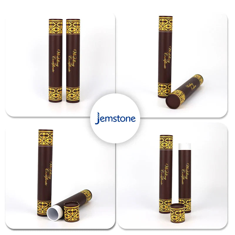 Custom logo Printed Eco-Friendly Kraft Cardboard Wedding Supplies Cylinder Packaging Tea Coffee Paper Tube with Gold Foil