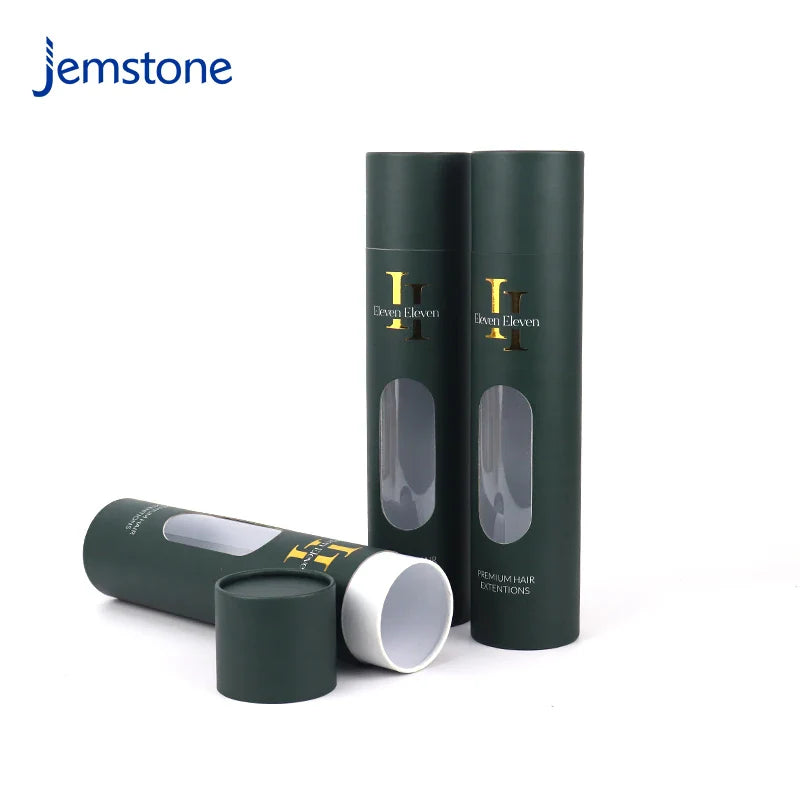 Custom Recyclable Round Luxury Hair Extension Paper Tube Packaging Box Kraft Cardboard Cosmetic Cylinder Packaging with Window