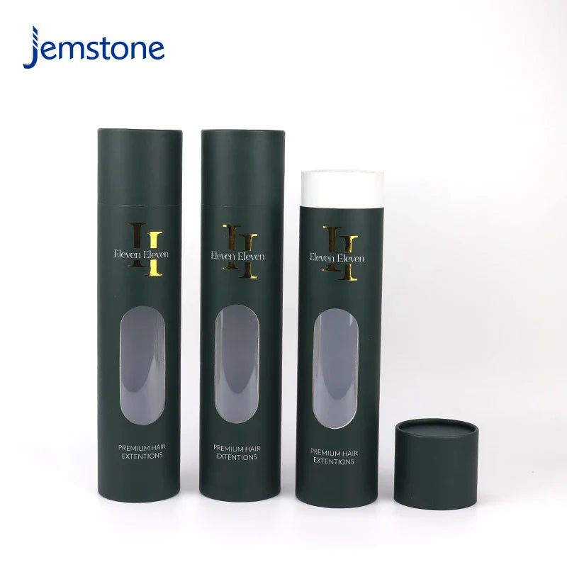 Custom Recyclable Round Luxury Hair Extension Paper Tube Packaging Box Kraft Cardboard Cosmetic Cylinder Packaging with Window