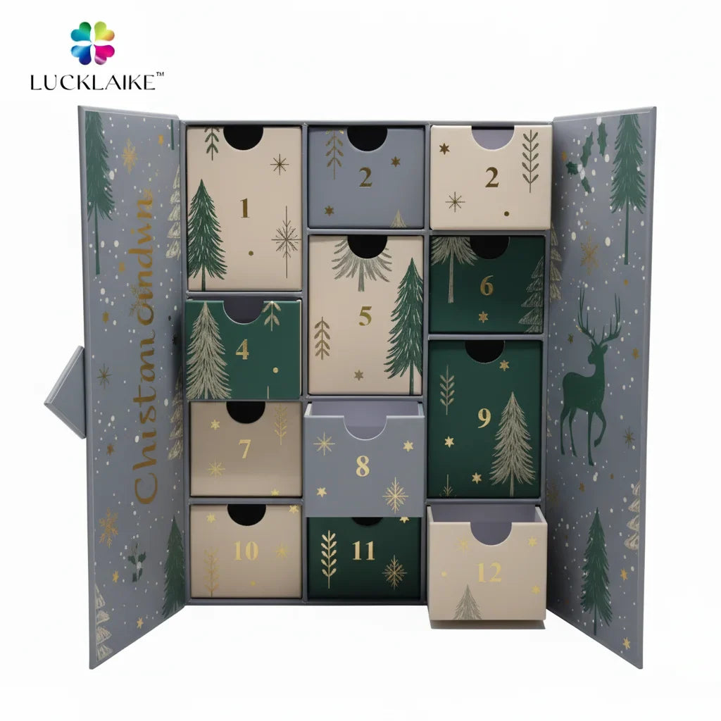 Custom 12 Days Cosmetic Makeup Jewelry Crystal Stone Eye Lashes Collection Box Christmas Countdown Advent Calendar Boxes
