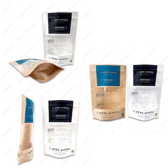 Double Layer Eco-friendly Kraft Bag Biodegradable Food Pouch with Waterproof Stand-up for Pizza and Other Foods