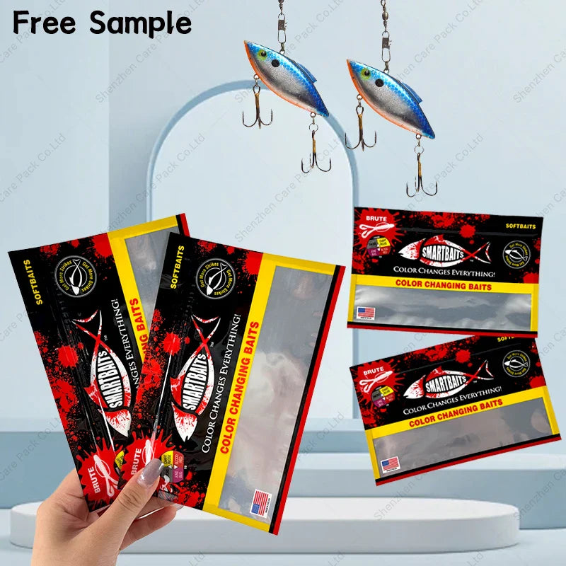 Customizable 3 Side Seal Soft Mylar Plastic Feed Hook Zipper Live Bait Fishing Packaging Bags for Fish