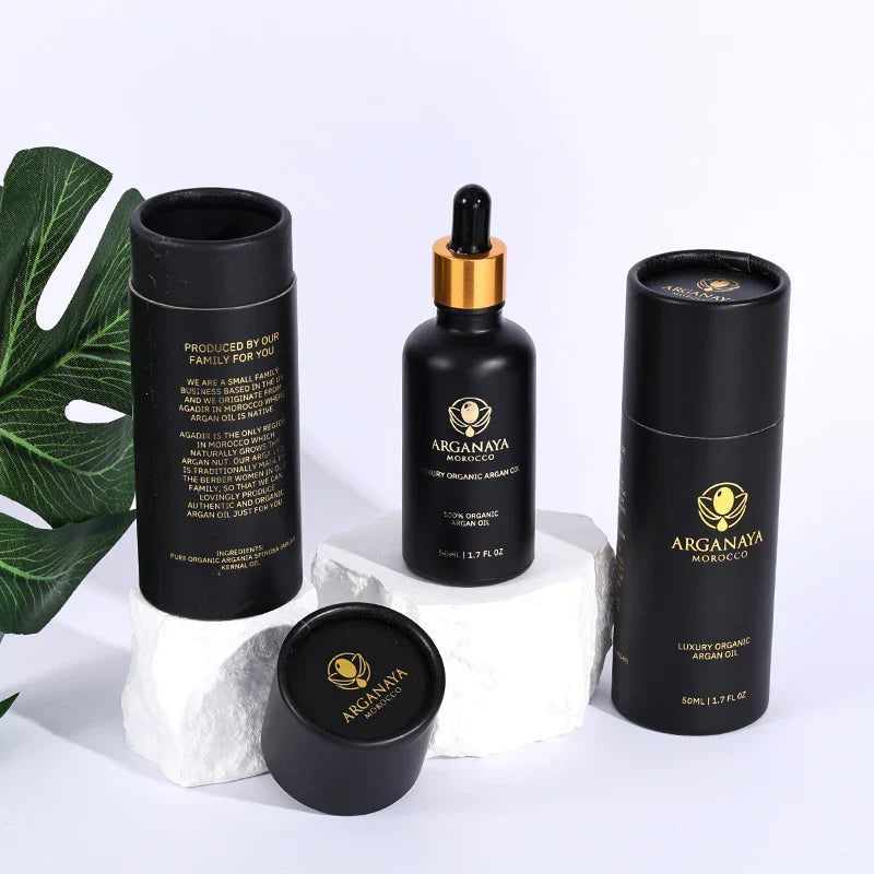 Custom Packaging Bottles  Food Black Cardboard Tube Cosmetic Essential Oil Twist up Paper Tube