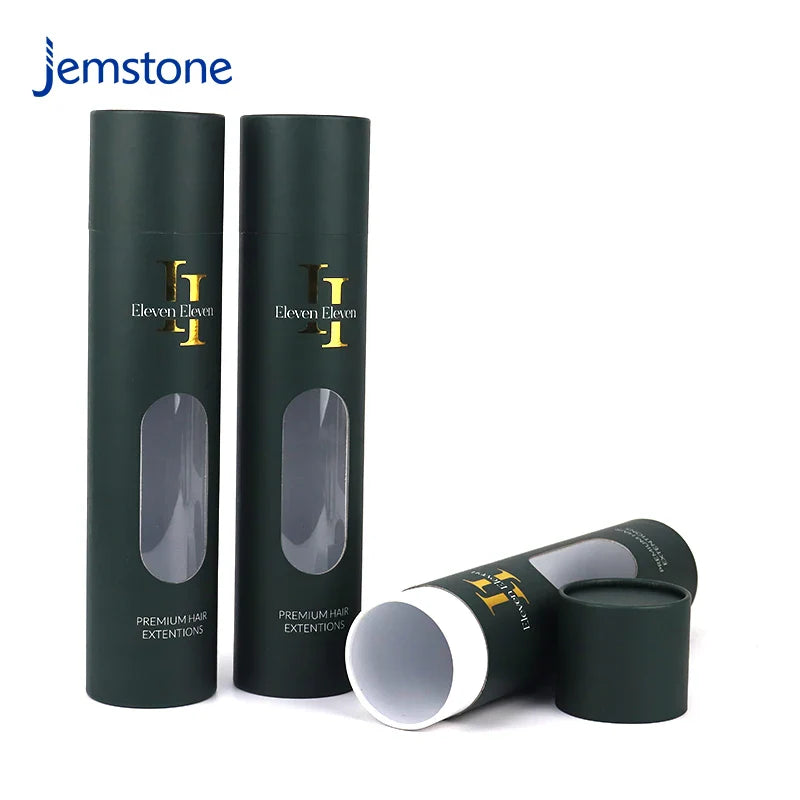 Custom Recyclable Round Luxury Hair Extension Paper Tube Packaging Box Kraft Cardboard Cosmetic Cylinder Packaging with Window