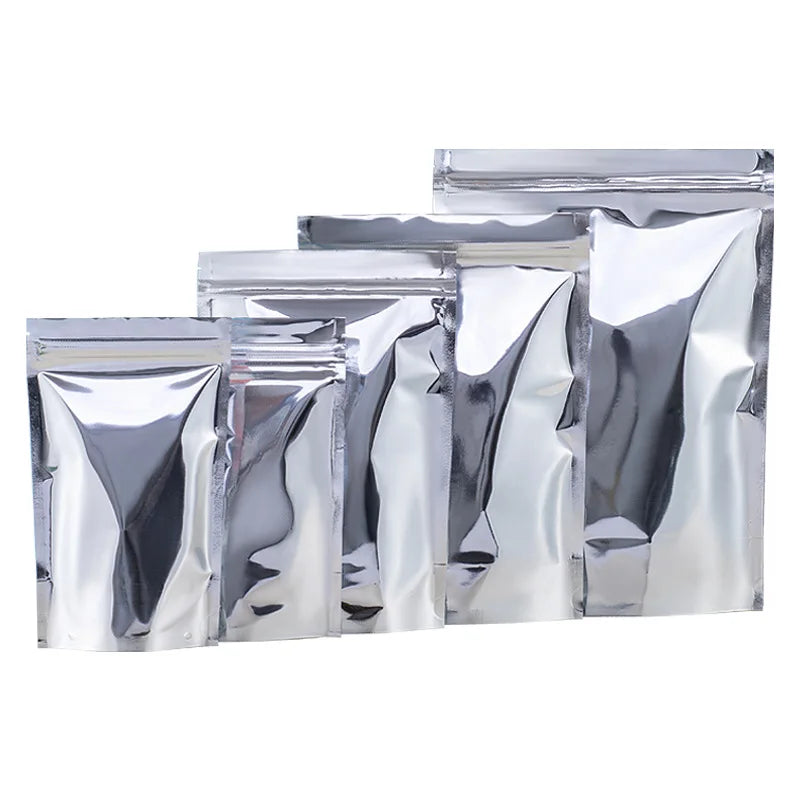 Mylar Silver Resealable Ziplock Food Packaging Storage Doypack Pouches Stand-Up Pure Aluminum Foil with Gravure Printing