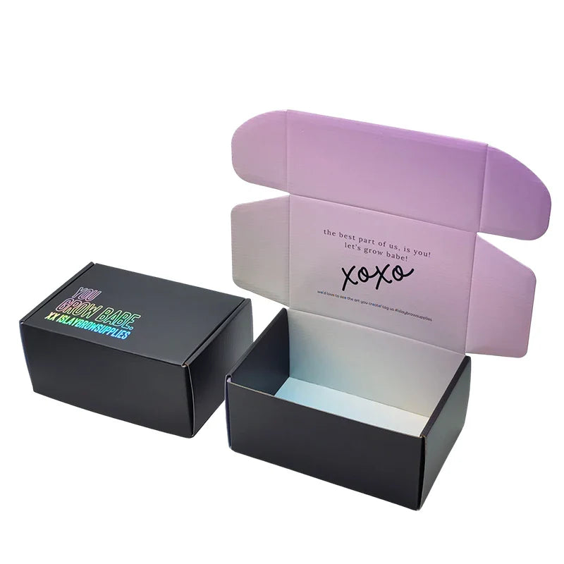 Custom Printed Logo Black Pink Foldable Corrugated Paper Express Packaging Shipping Mailer Boxes for Small Business With Logo