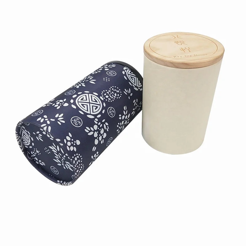 Luxury Designed 100% Sealed Silk Ribbon Composite Cansl Custom Food Airtight Metal Shrink Lid Tube with Wooden Lid