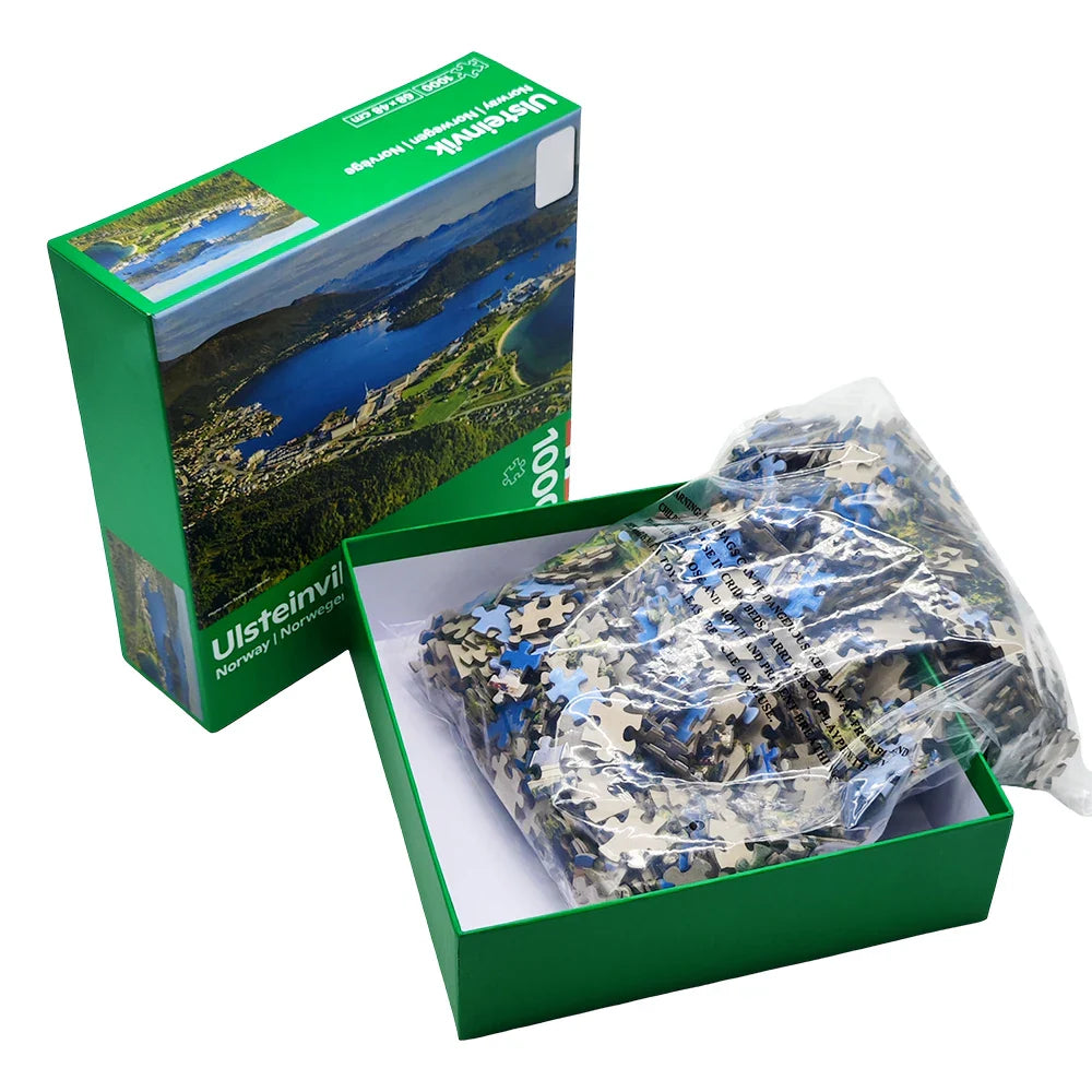 Custom Printing 68X48 High Quality Ulsteinvik Island 1000 Pcs Adulte Cardboard Jigsaw Puzzle Board Games
