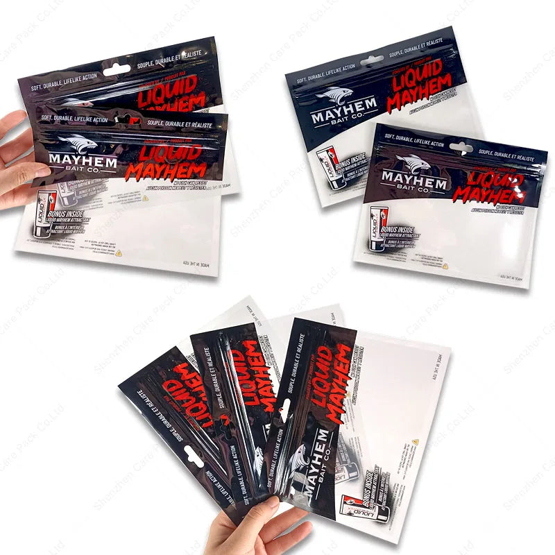 Custom Plastic Bait Resealable Fishing Lure Packaging Three Side Sealed Bag With Zipper Hook Packaging Pouch