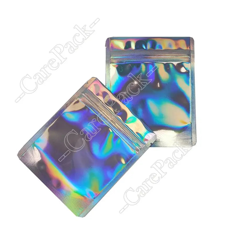 10x15 cm Rainbow Iridescent Hologram Stand-Up Ziplock Bags Smell Proof Food Storage Mylar with Mylar Zipper for Face Masks