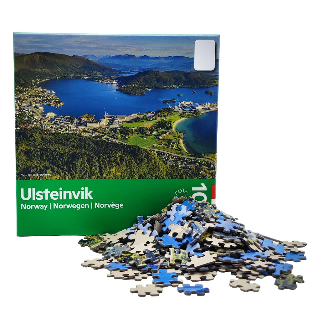 Custom Printing 68X48 High Quality Ulsteinvik Island 1000 Pcs Adulte Cardboard Jigsaw Puzzle Board Games