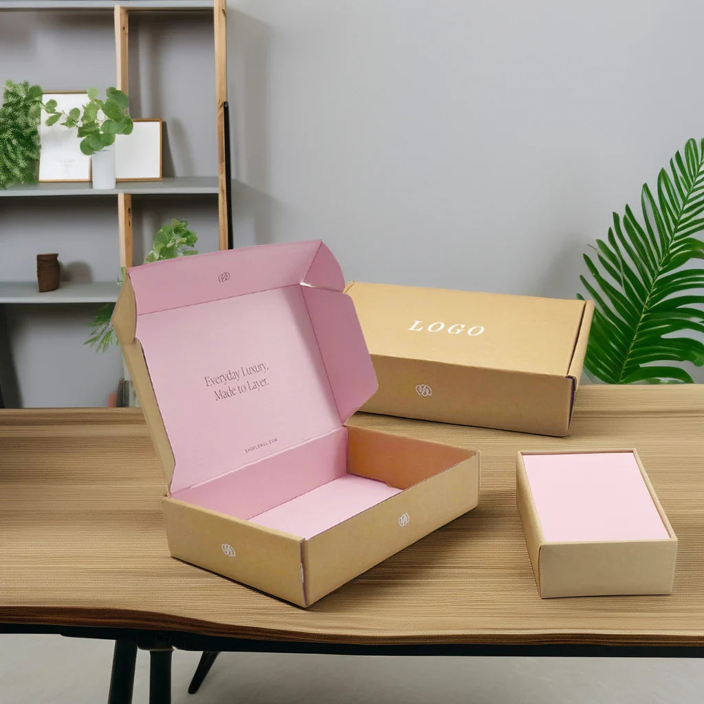 Custom Corrugated Kraft Box Recyclable Pink Express Mailer for Wedding Clothing and Underwear Shoes Socks Subscription Box