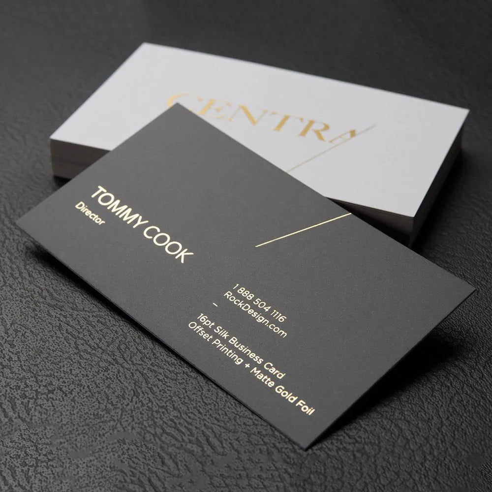 Custom Luxury Embossed Logo Textured Cotton Business Card With Gold Foil Business Thank You Card for Small Business