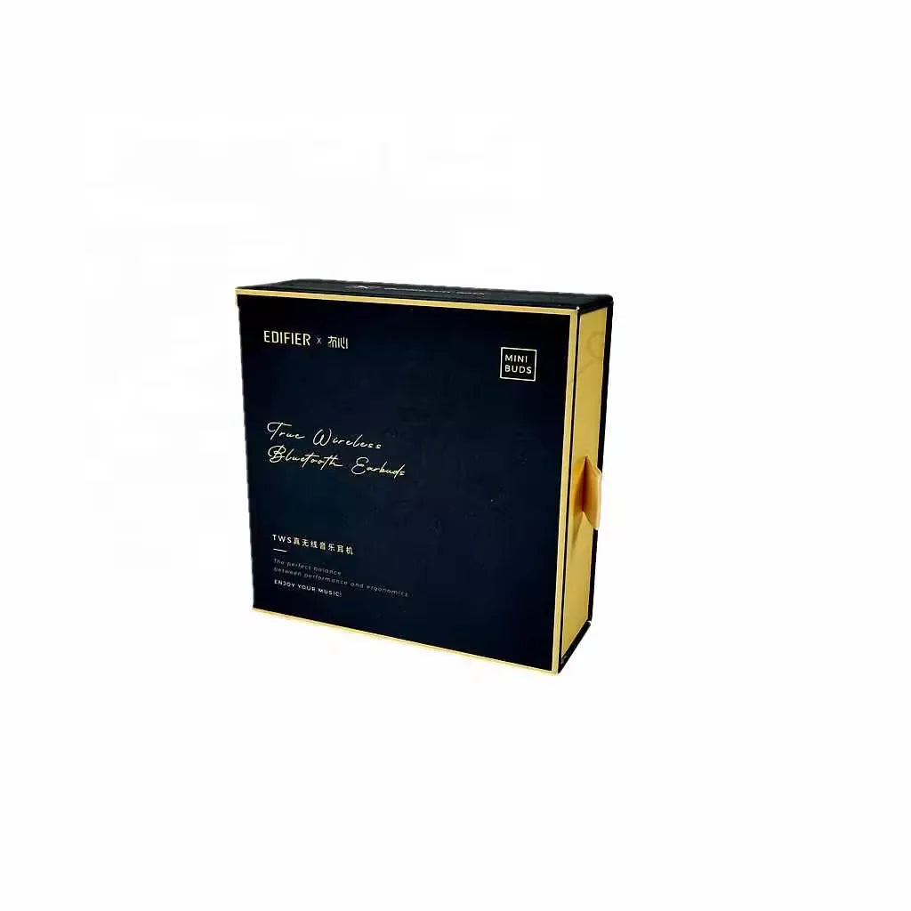 Custom Stamping Slide Drawer Packaging Box With Ribbon Gift Packaging Earphone Wrapping With Velvet EVA Insert