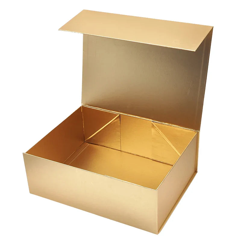 Custom Logo Design Matte Gold Foil Large Rigid Paper Cardboard Gift Packaging Magnetic Folding Box for Wedding Dress Clothes