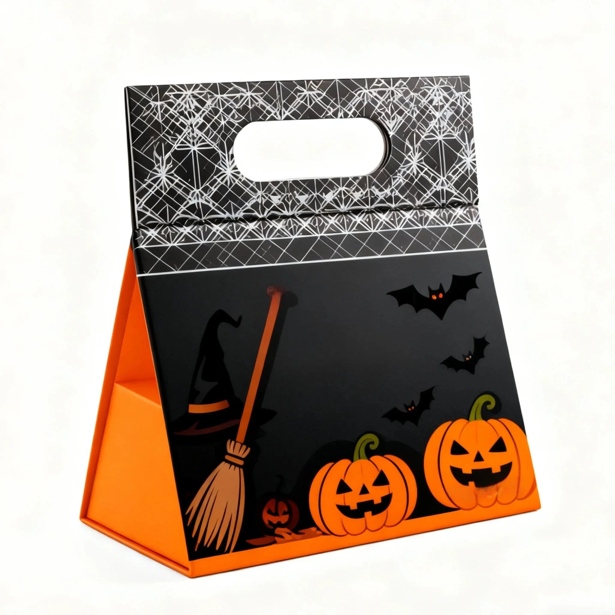 Personalized Halloween Textured Cardboard Handmade Foldable Collapsible Triangular Gift Perfume Box With Handle