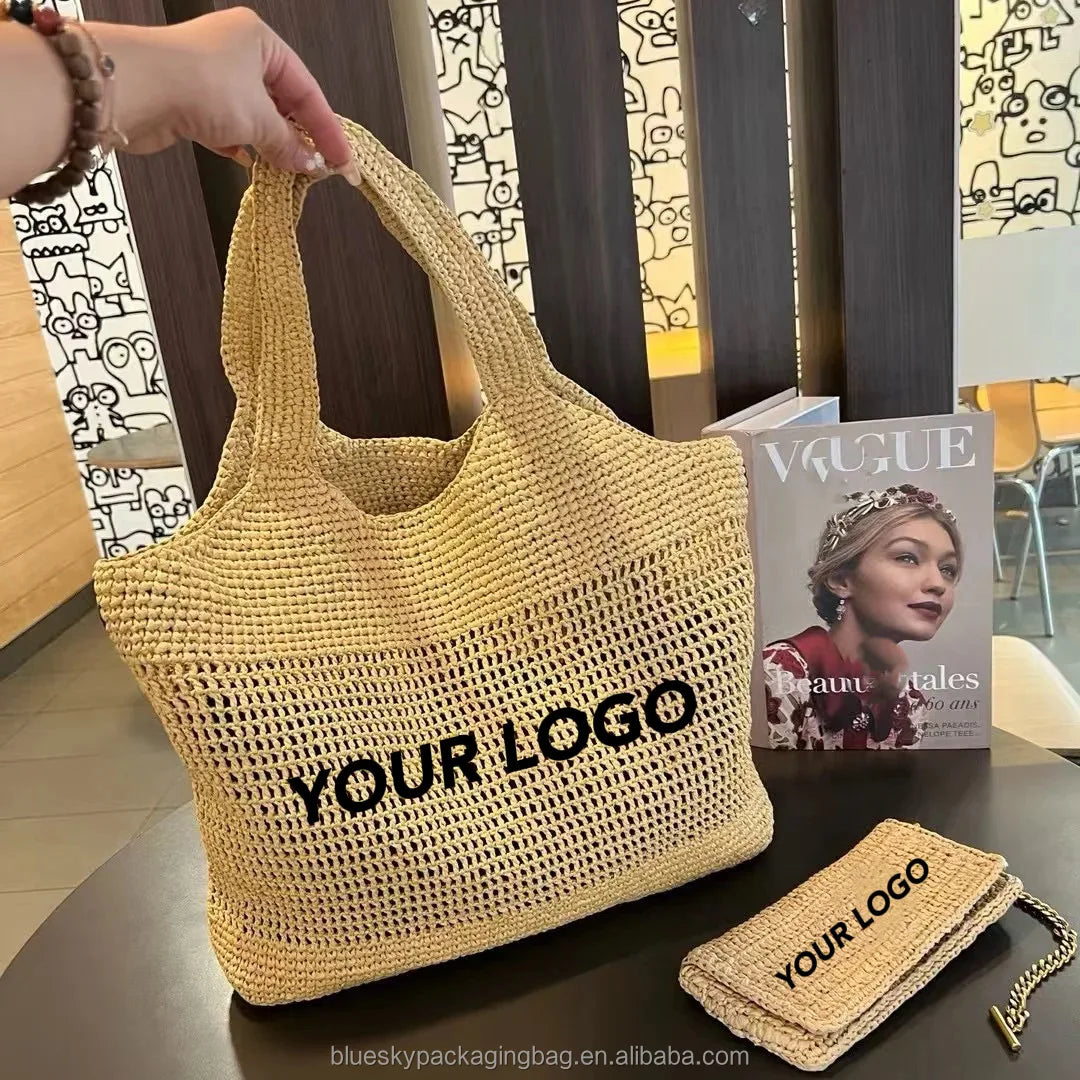Summer Handwoven Straw Beach Tote Bag Single Shoulder Netted Mesh Handbag for Women Eco-Friendly&Fashionable Vacation Tote