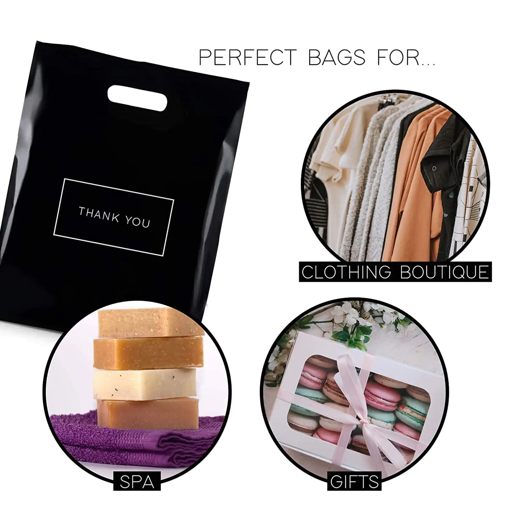 Plastic Bags for Business Small Merchandise Shopping Bags Retail Die Cut Handle Bags